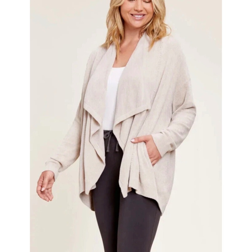 Barefoot Dreams Cardigan S/M Stone Shawl Pointelle CozyChic Ultra Lite‎ Cozy